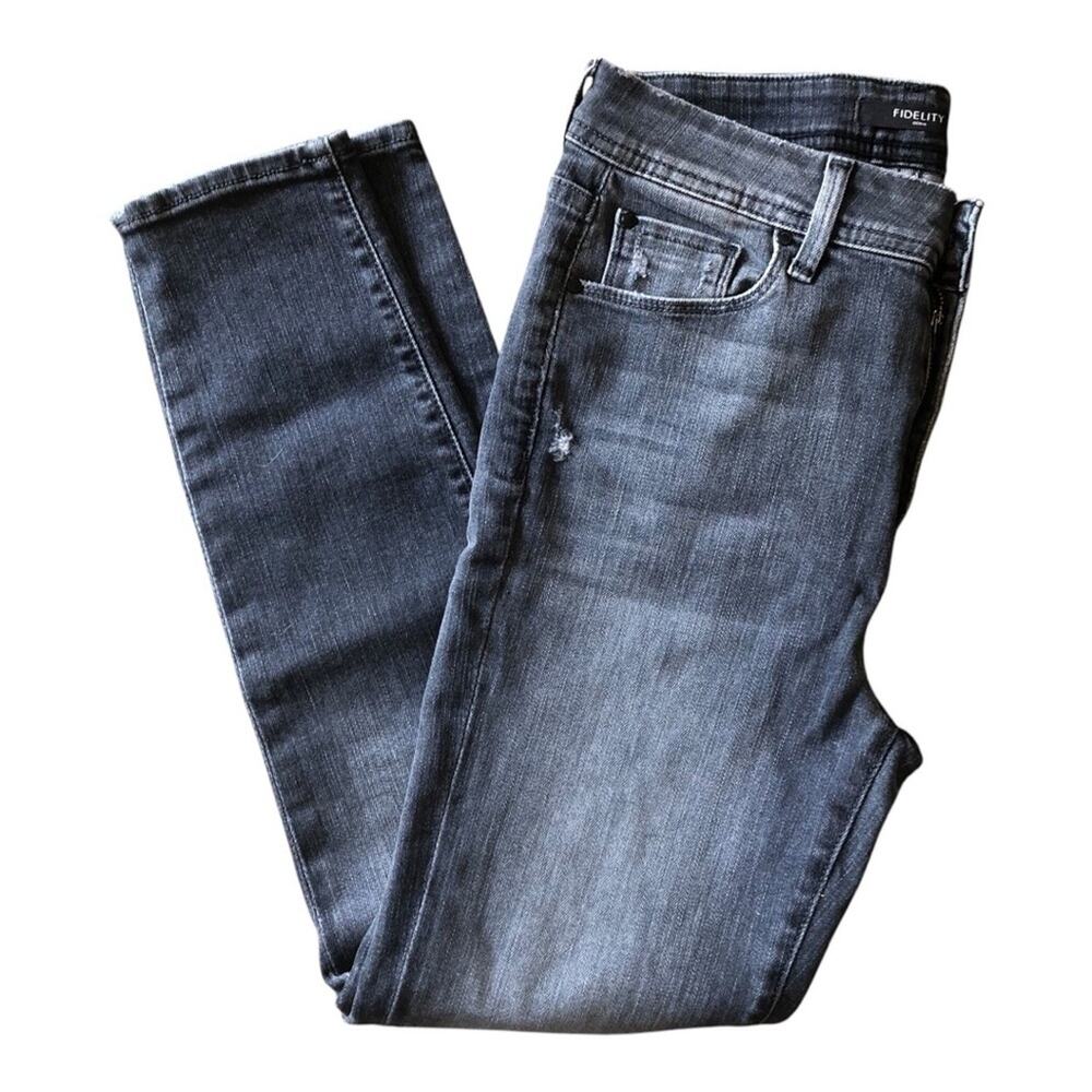 Fidelity Gwen High Rise Skinny Crop Jeans Raw Edge Hem Castle Gray Wash 28 NWT - Picture 2 of 13